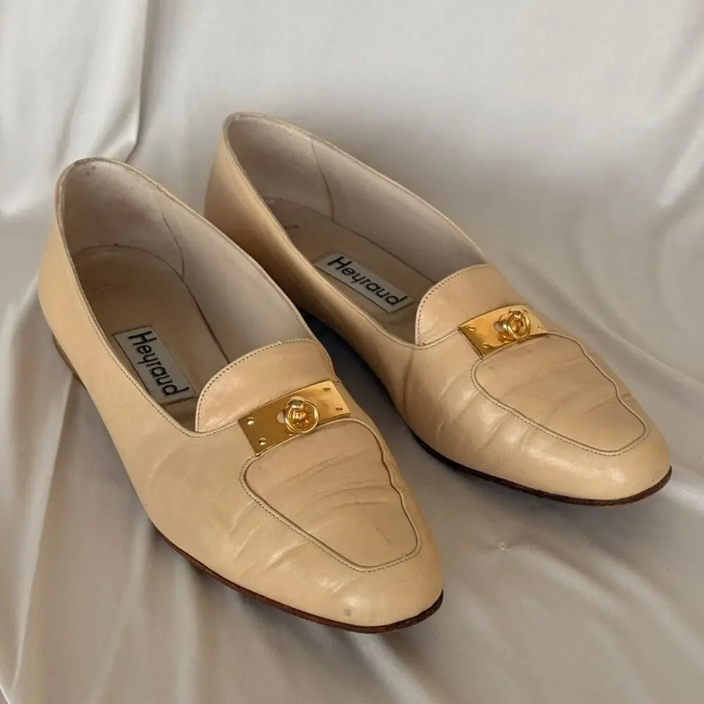 Hayraud Buttery Cream Leather Loafers - Gold Hardware, Made in Italy, EU 38
